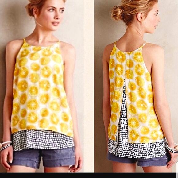 Anthro Porridge lemon layered split back tank top - Picture 1 of 16